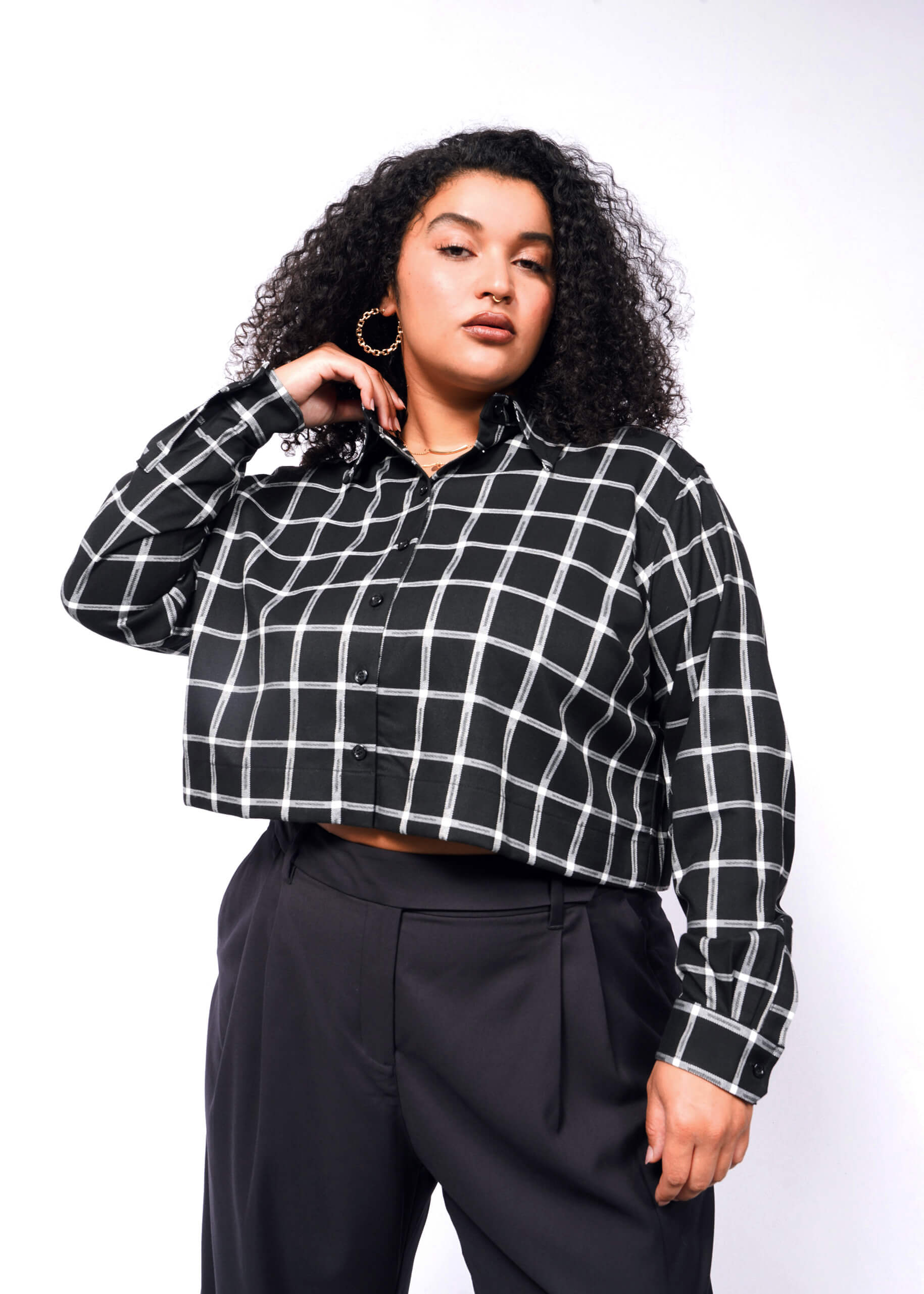 The Essential Flannel Long Sleeve Cropped Button Up