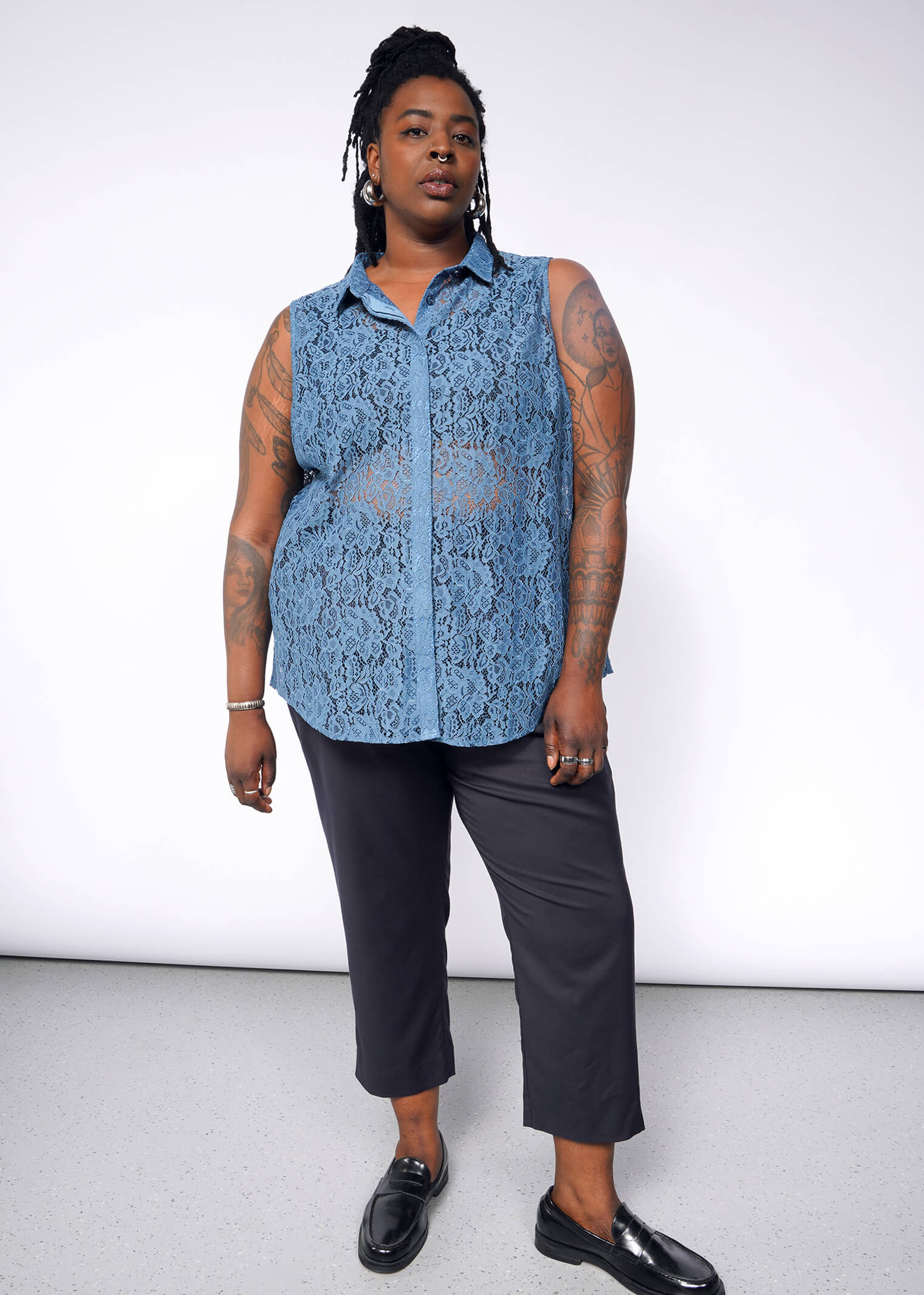 The Empower Lace Sleeveless Button Up