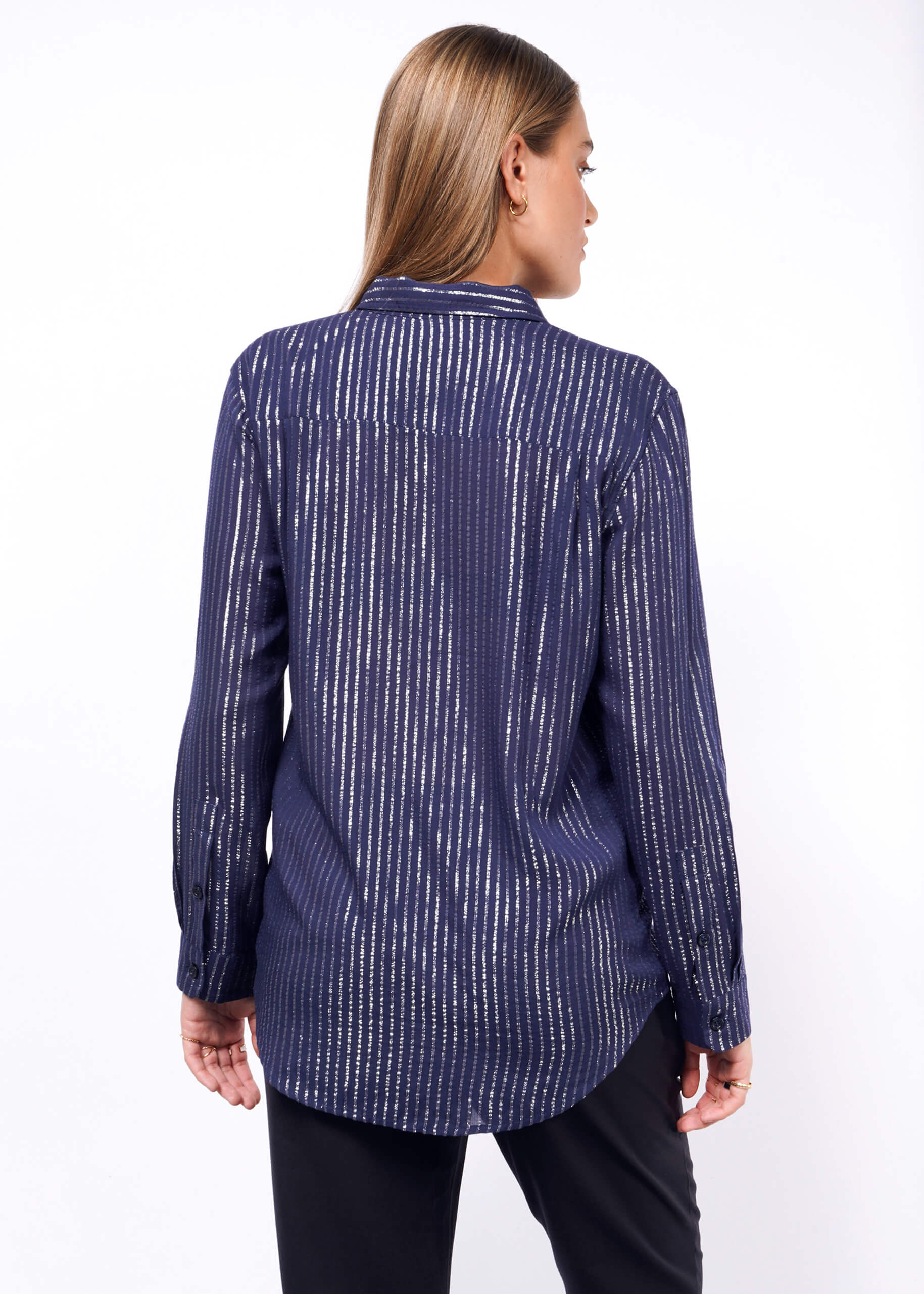 The Empower Sheer Pinstripe Long Sleeve Button Up