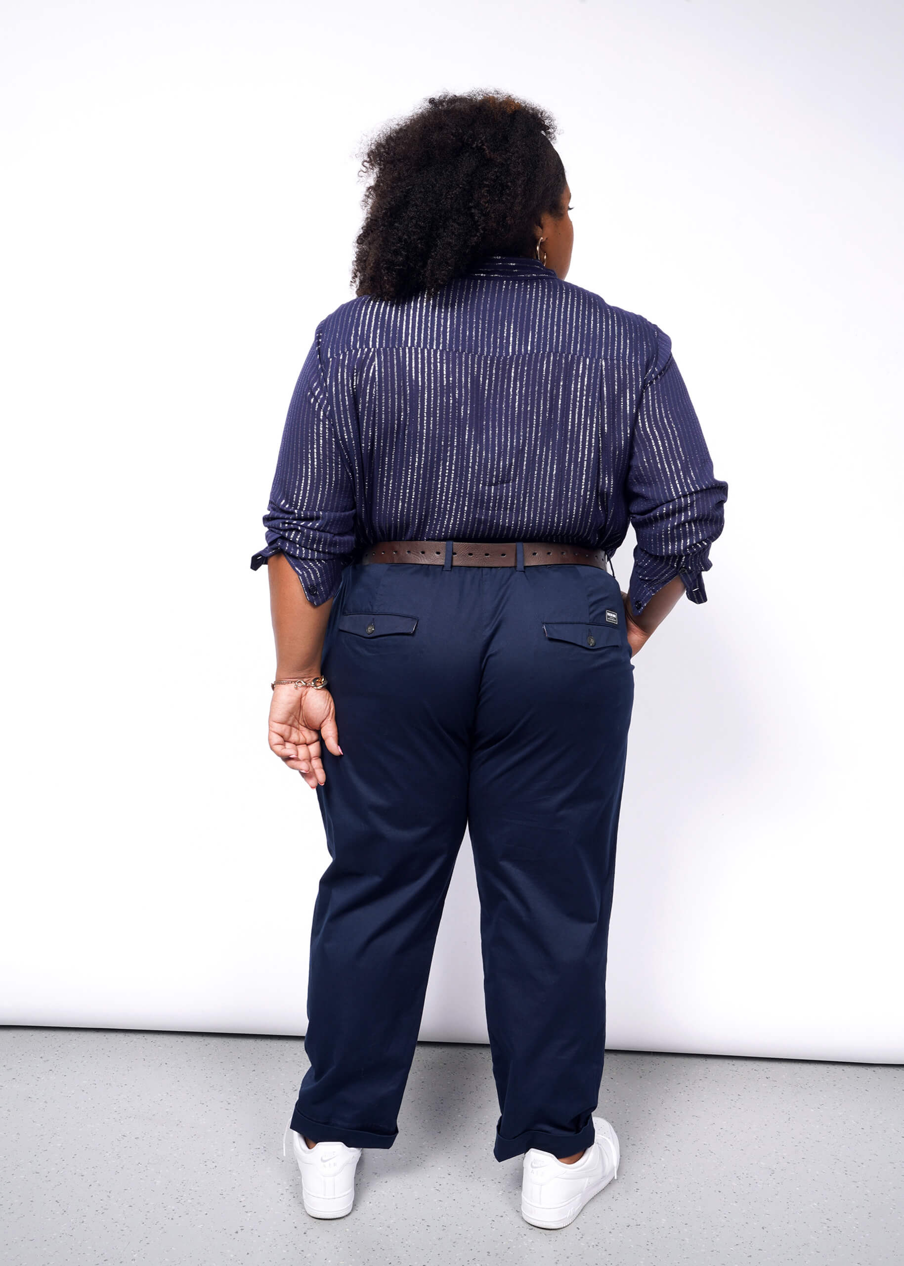 The Empower Sheer Pinstripe Long Sleeve Button Up