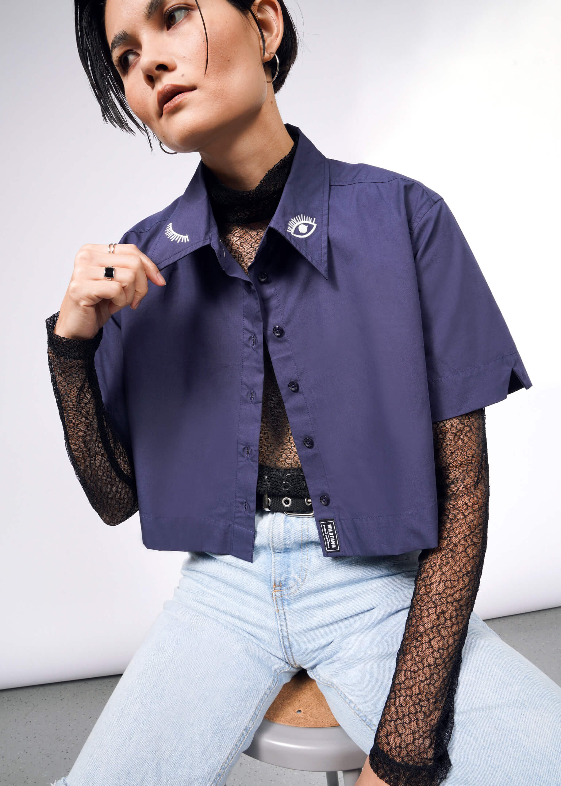 The Essential Embroidered Cropped Button Up